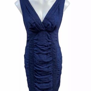 Nanette Lepore 4 Navy Shimmery V Neck Lined Ruched Dress